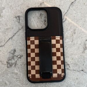 Walli Black and Brown Checkered Phone Case with Strap iPhone 14 Pro